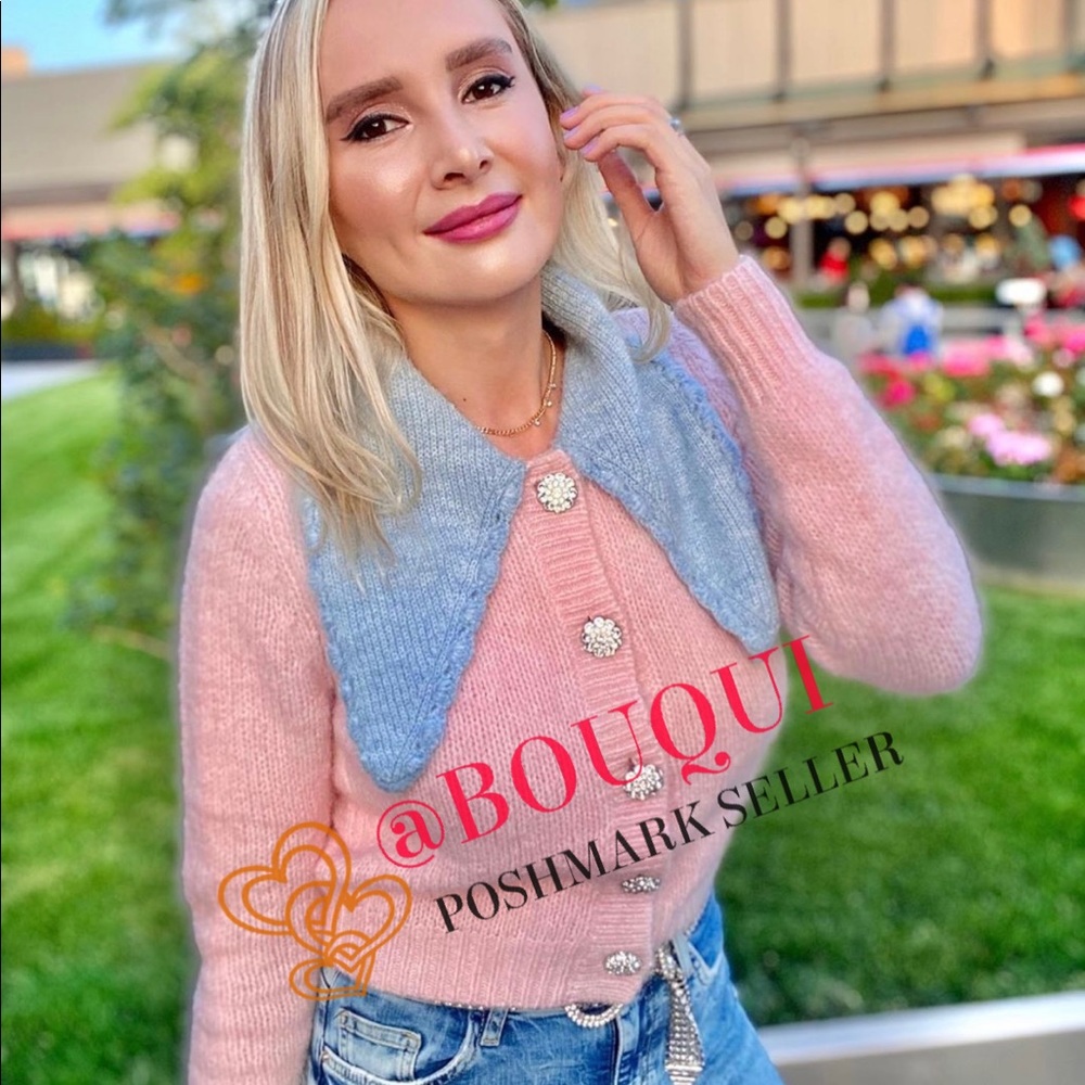 Zara Pink Knit Sweater with Blue Collar